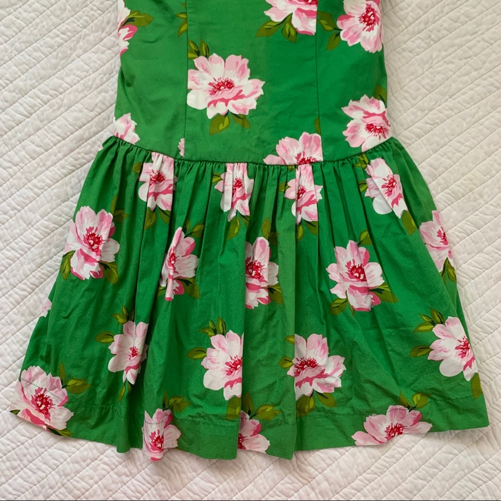 Strapless Green Pink Floral Dress Pockets - Picture 5 of 8